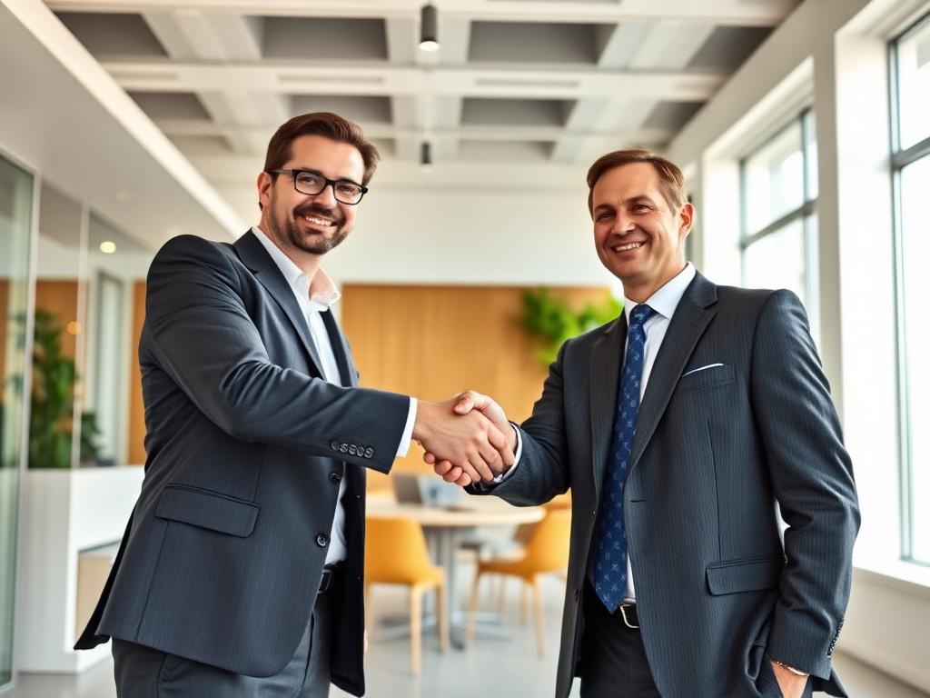 Aperto de mãos entre executivos fechando um acordo