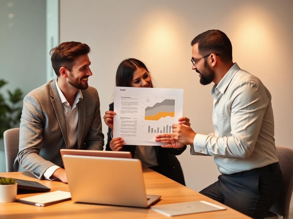 Reunião de consultoria analisando dados de mercado