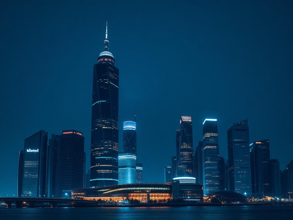 Skyline moderno de cidade asiática ao anoitecer