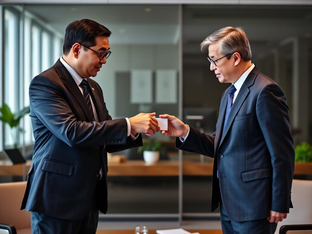 Troca de cartões de visita entre executivos asiáticos e ocidentais